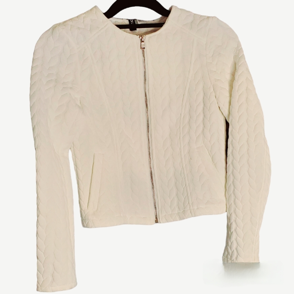 Divided by H&M white zipper jacket patterned sz 2 unlined